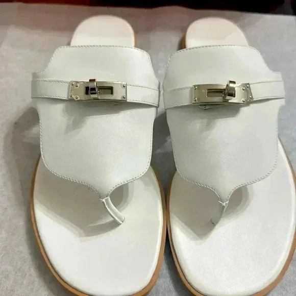 Hermes
Calfskin Womens Elixir
Sandals Sz 38 White

New/Full set 
Receipt in pics - Picture 2 of 6